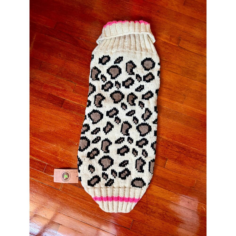 NWT Chilly Dog Cream Brown Leopard Dod Sweater XXL Large Dog Mock Neck Winter - Picture 3 of 4